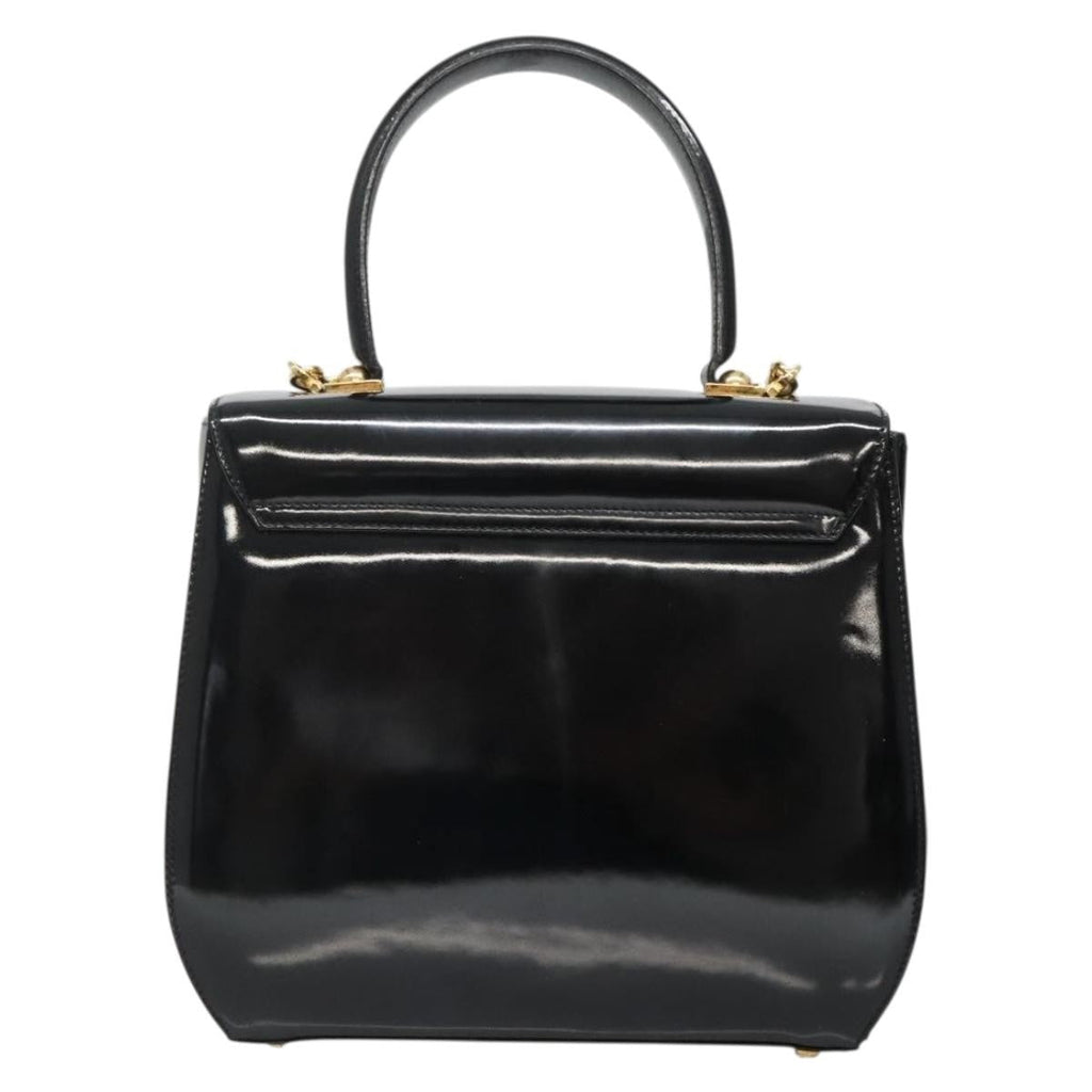 Salvatore Ferragamo Gancini Handbag Patent Leather Black Patent_Leather Handbag (Authentic  )