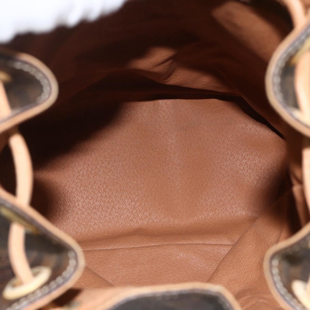 Celine Vintage Drawstring Flap Backpack Macadam Coated Canvas Brown Canvas Backpack Bag ( )