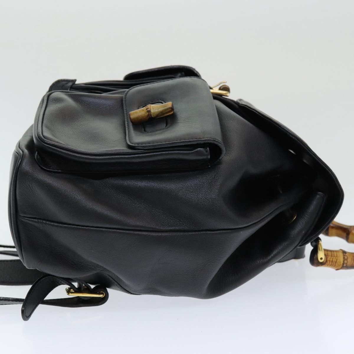 Gucci Vintage Bamboo Backpack Leather Black Leather Backpack Bag (Authentic  )