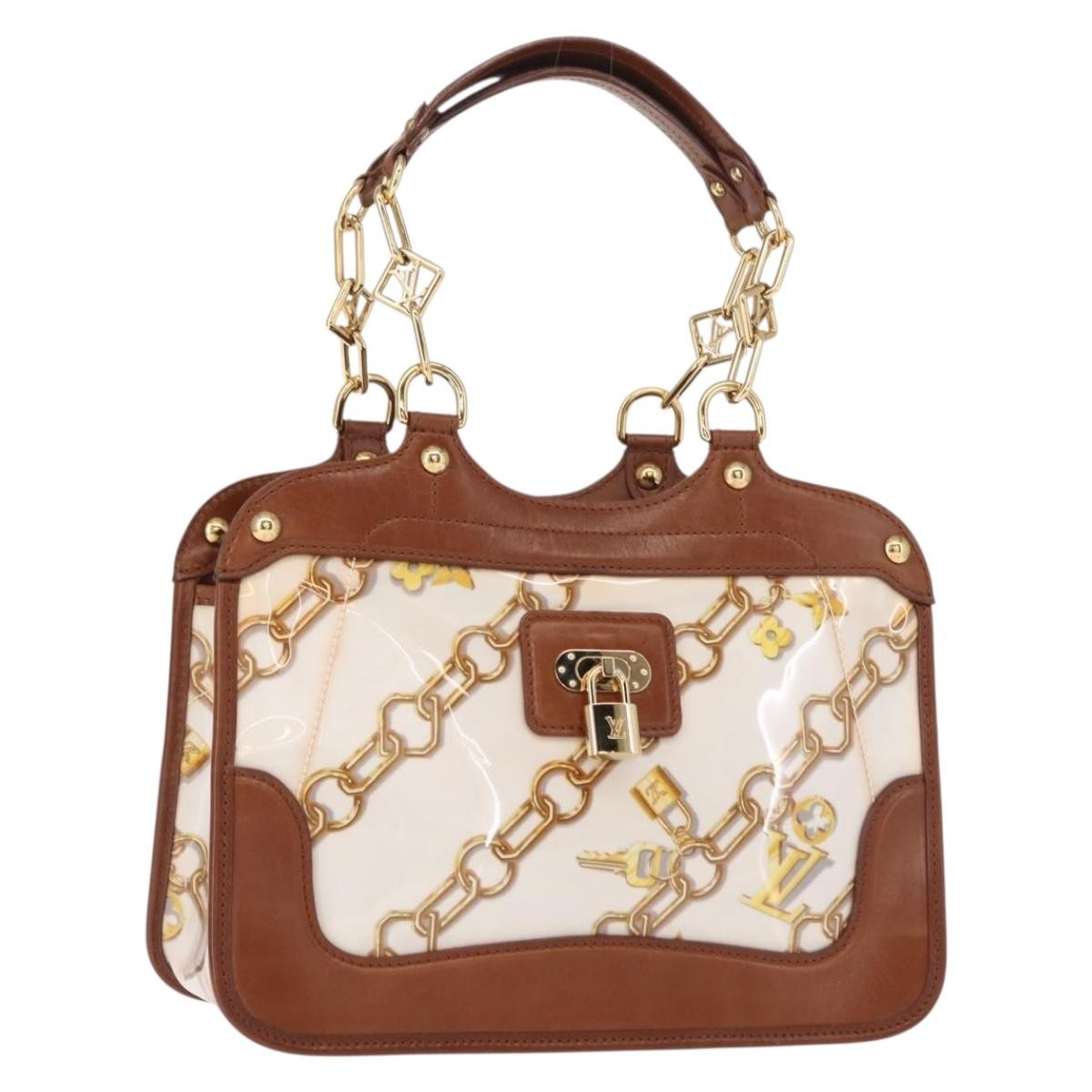 Louis Vuitton Charms Cabas Pvc Over Printed Silk Brown Canvas Handbag (Authentic  )