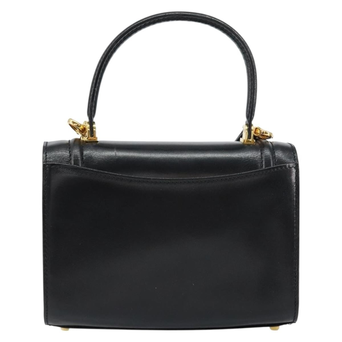 Bally Vintage Handbag Leather Black Leather Handbag (Authentic  )