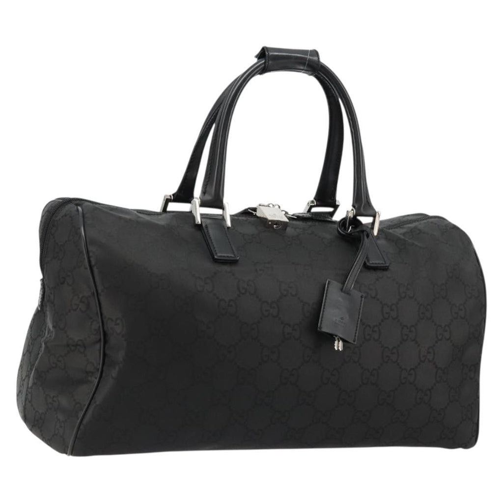 Gucci Duffle Bag Jumbo Gg Embossed Leather Black Pvc Handbag ( )