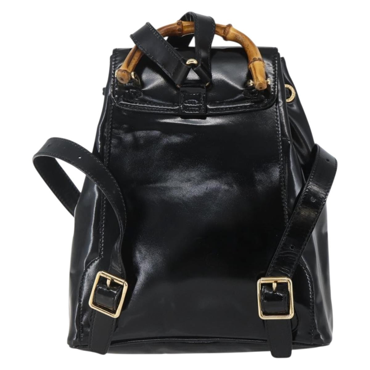 Gucci Vintage Bamboo Backpack Patent Black Patent_Leather Backpack Bag (Authentic  )