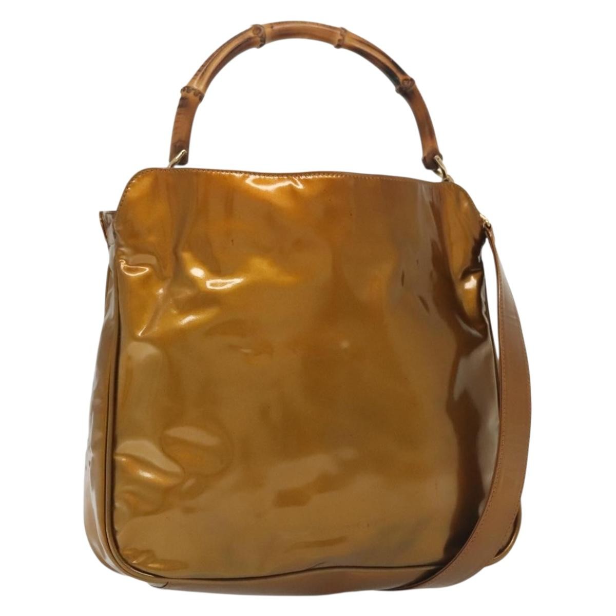 Gucci Vintage Bamboo Handle Bag Patent Leather Gold Patent_Leather Handbag (Authentic  )
