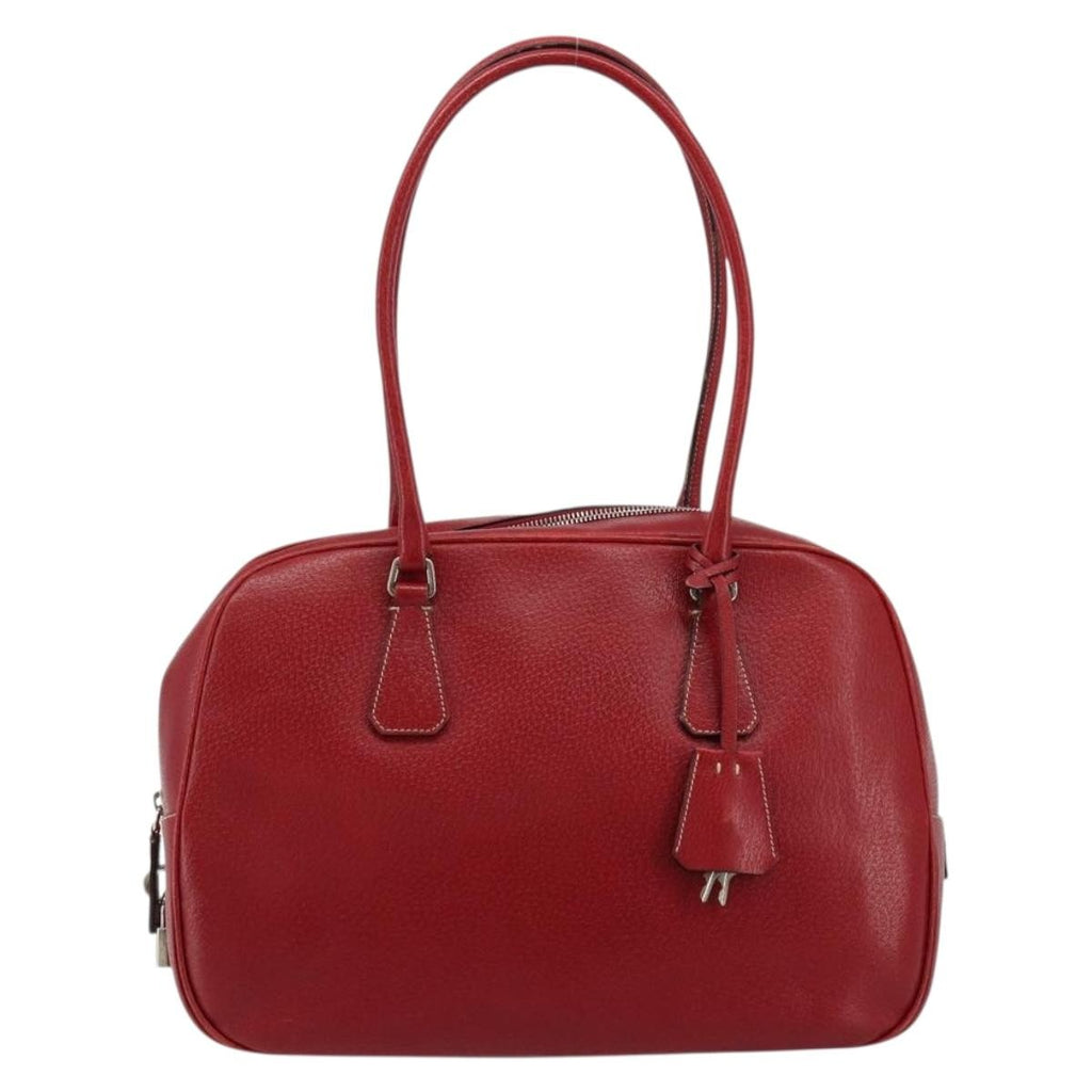 Prada Vintage Bauletto Bag Leather Red Leather Handbag ( )
