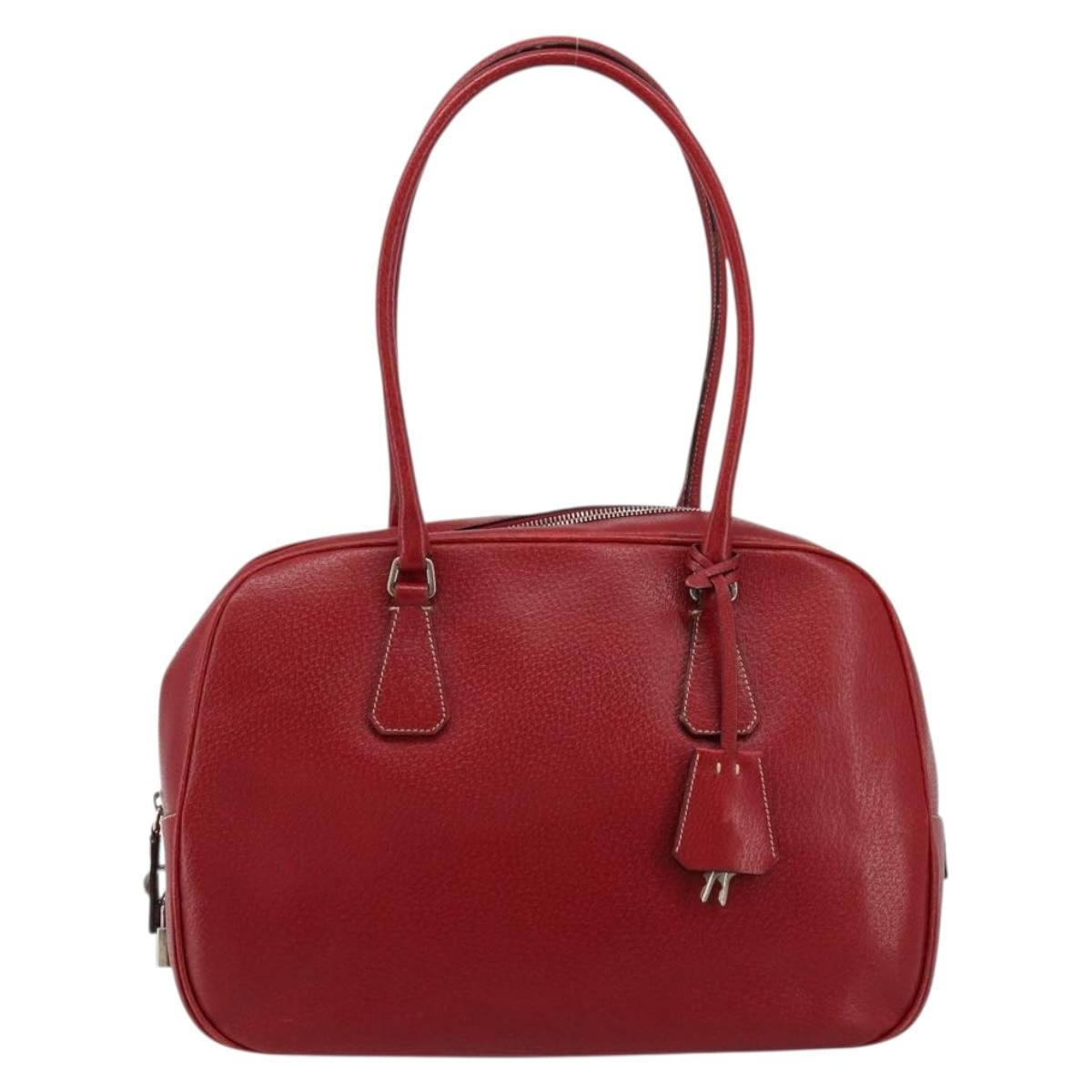 Prada Vintage Bauletto Bag Leather Red Leather Handbag ( )