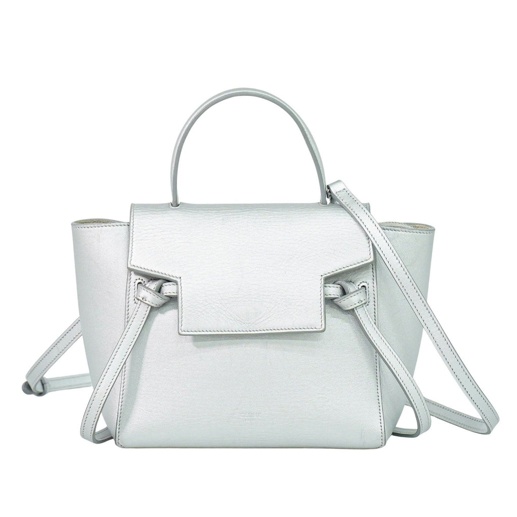 Celine Belt Bag Textured Leather Silver Leather Handbag (Authentic  )