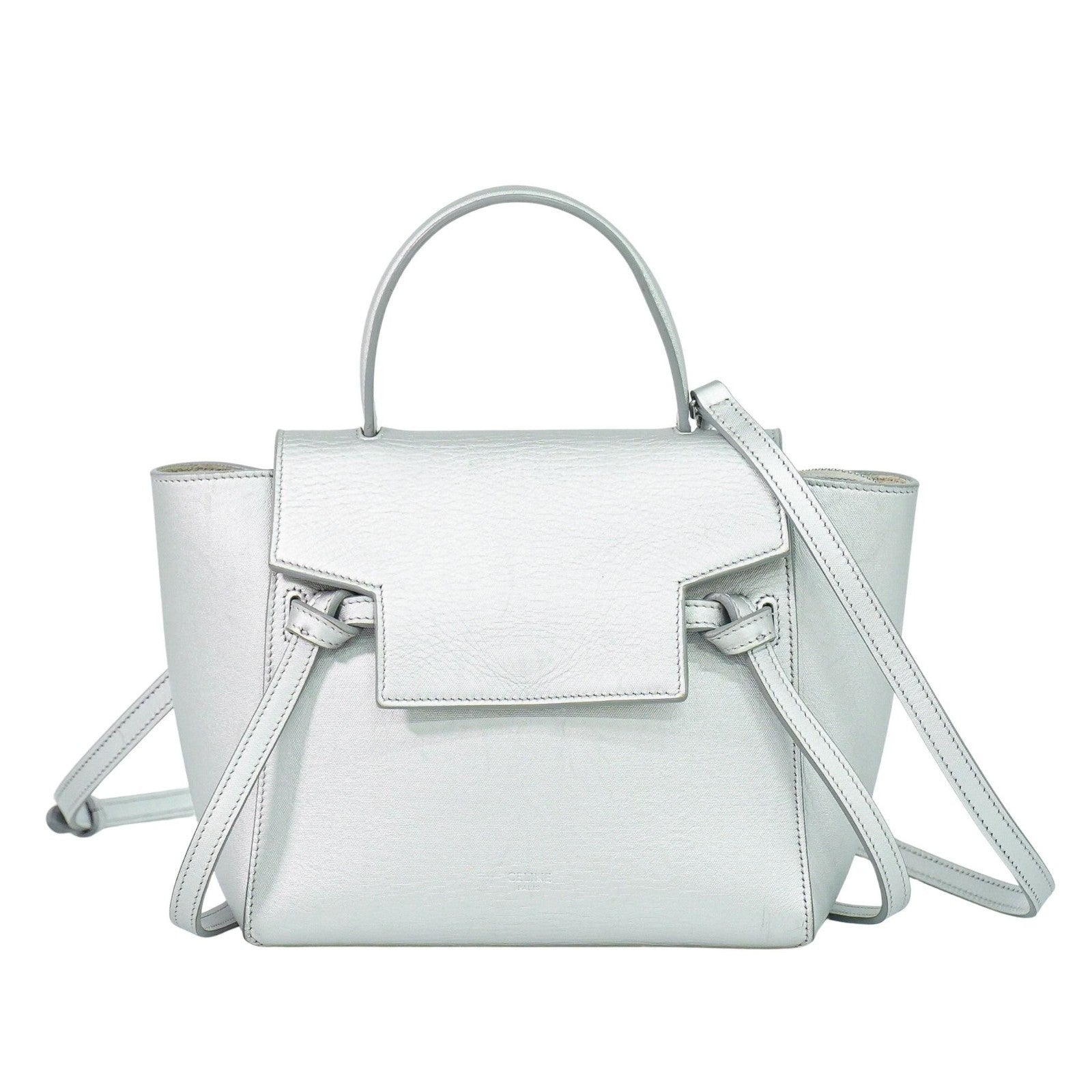 Celine Belt Bag Textured Leather Silver Leather Handbag (Authentic  )