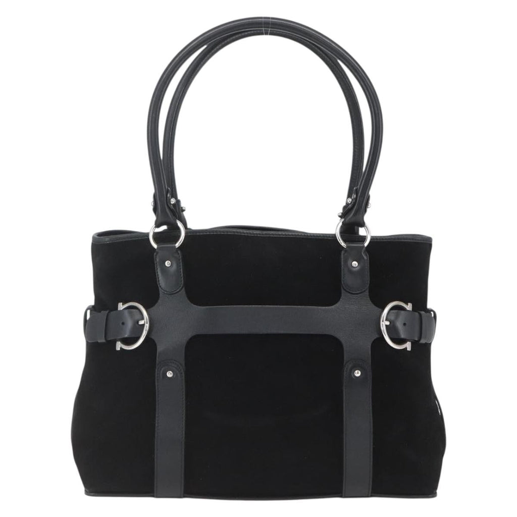 Salvatore Ferragamo Gancini Handbag Suede Black Suede Handbag (Authentic  )