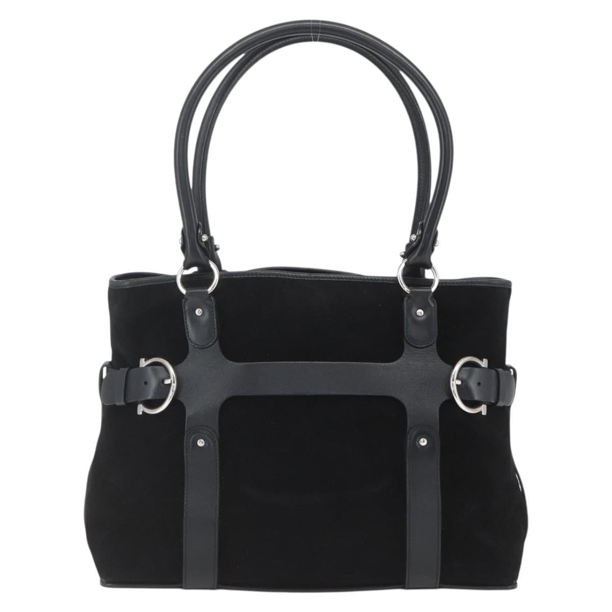 Salvatore Ferragamo Gancini Handbag Suede Black Suede Handbag (Authentic  )