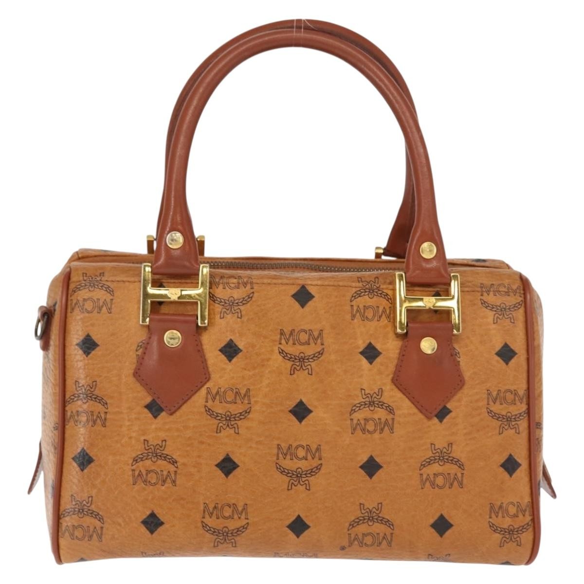 MCM Visetos Logogramme Handbag Canvas And Leather Brown Pvc Handbag (Authentic  )