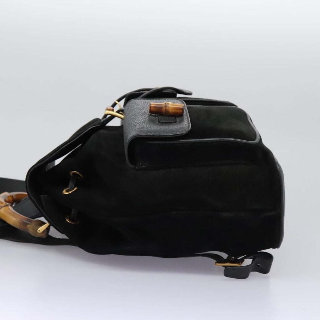 Gucci Vintage Bamboo Backpack Suede And Leather Black Suede Backpack Bag (Authentic  )