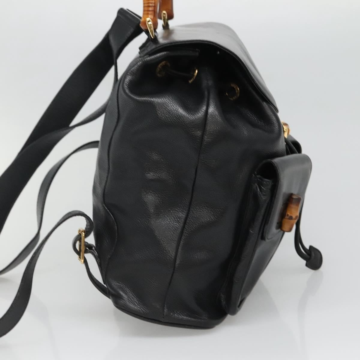 Gucci Vintage Bamboo Backpack Leather Black Leather Backpack Bag (Authentic  )