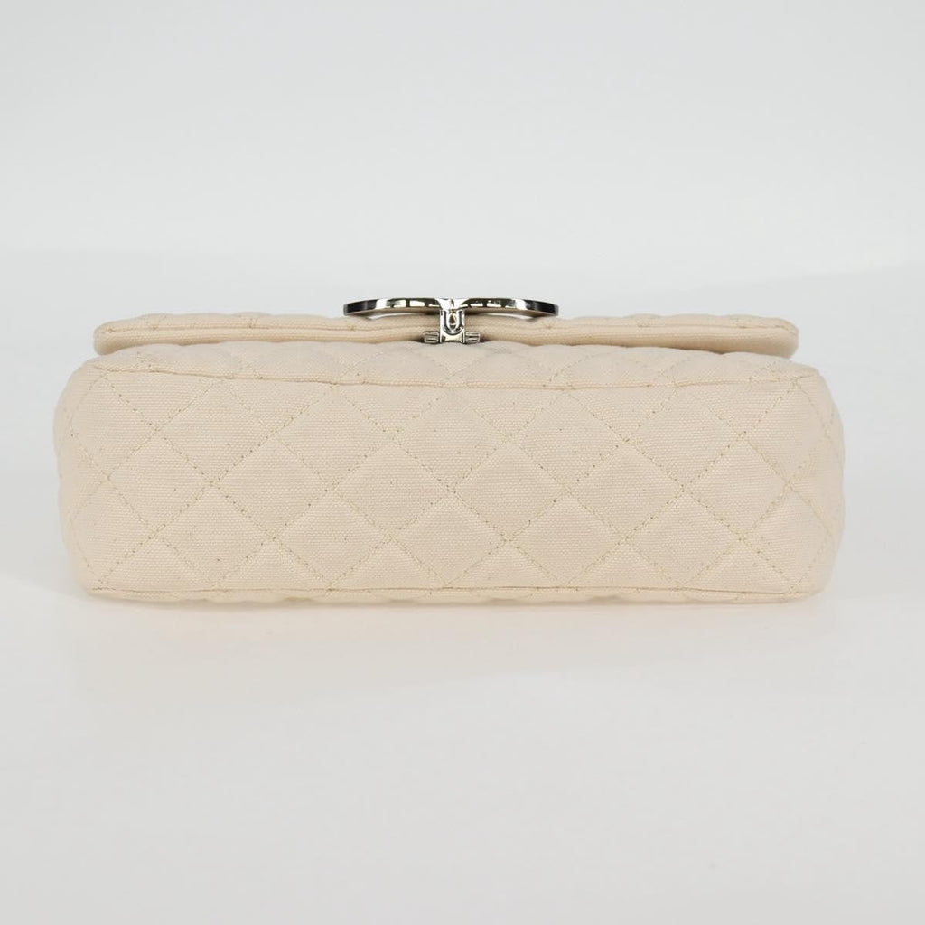 Chanel Cruise Flap Bag Quilted Canvas White Canvas Handbag ( )