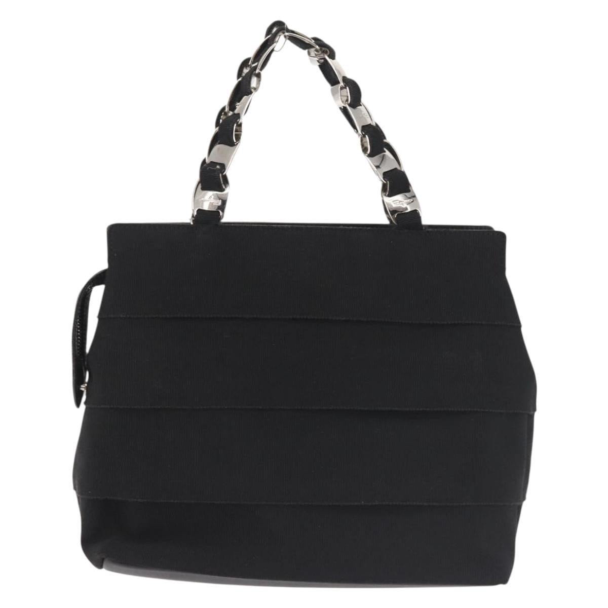 Salvatore Ferragamo Vala Handbag Canvas Black Canvas Handbag (Authentic  )