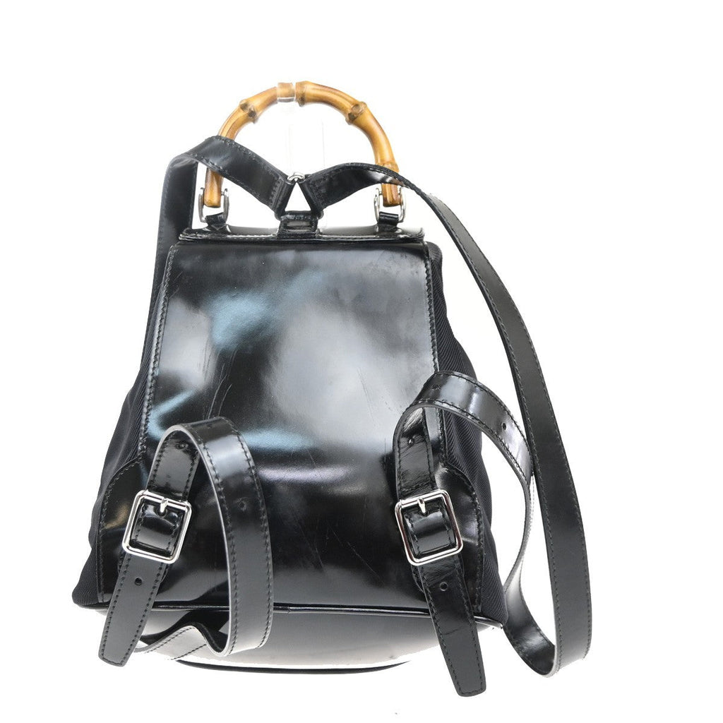 Gucci Vintage Bamboo Backpack Nylon And Patent Leather Black Nylon Backpack Bag (Authentic  )