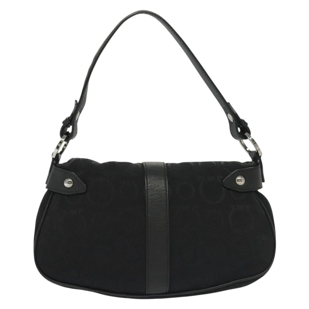 Salvatore Ferragamo Gancini Handbag Canvas Black Canvas Handbag (Authentic  )