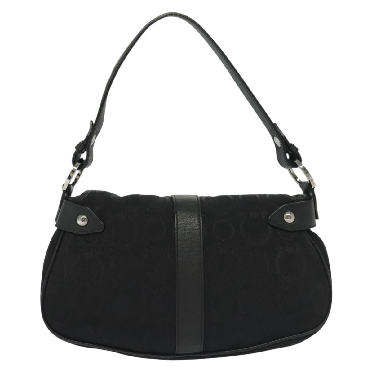 Salvatore Ferragamo Gancini Handbag Canvas Black Canvas Handbag (Authentic  )