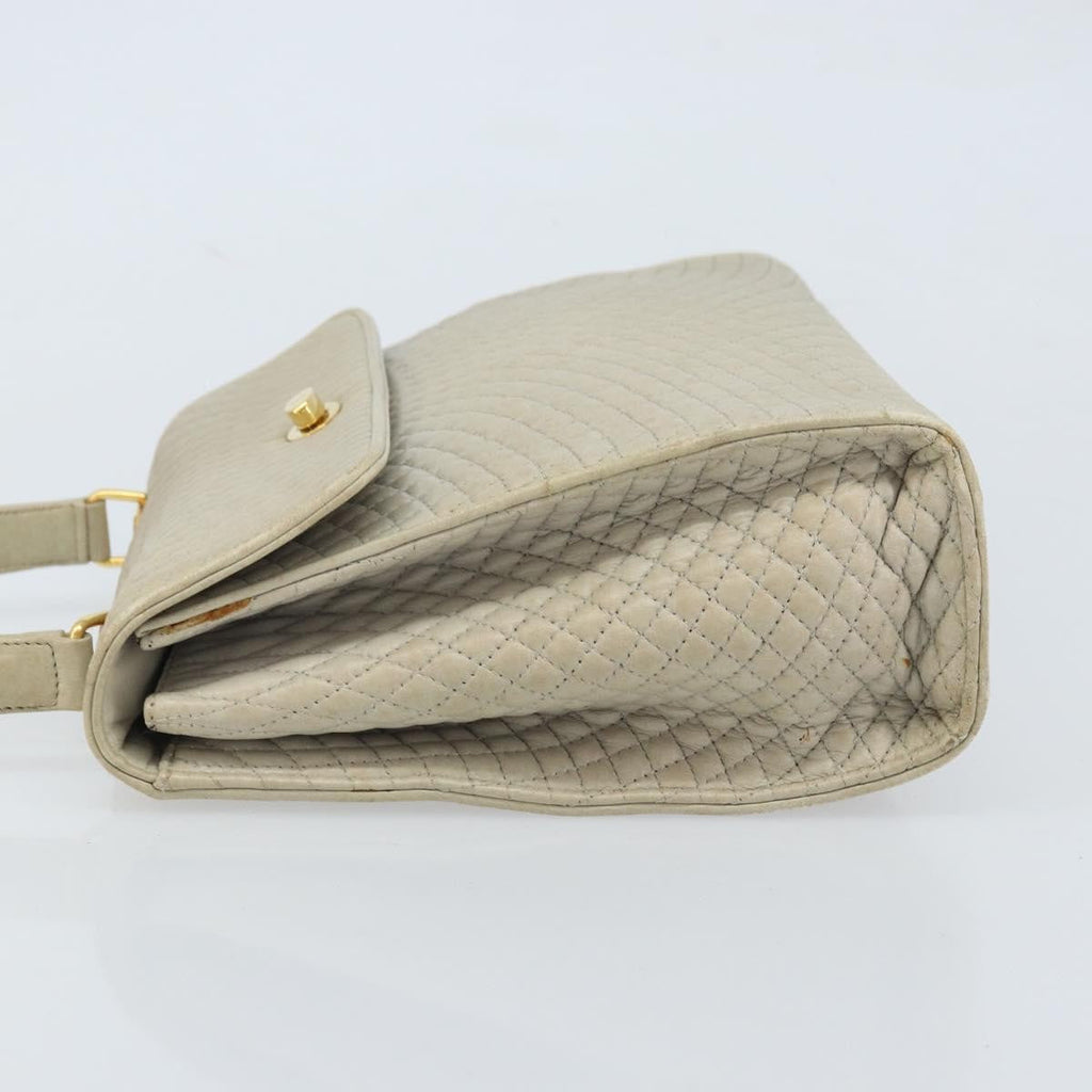 Bally Vintage Handbag Leather Beige Leather Handbag (Authentic  )