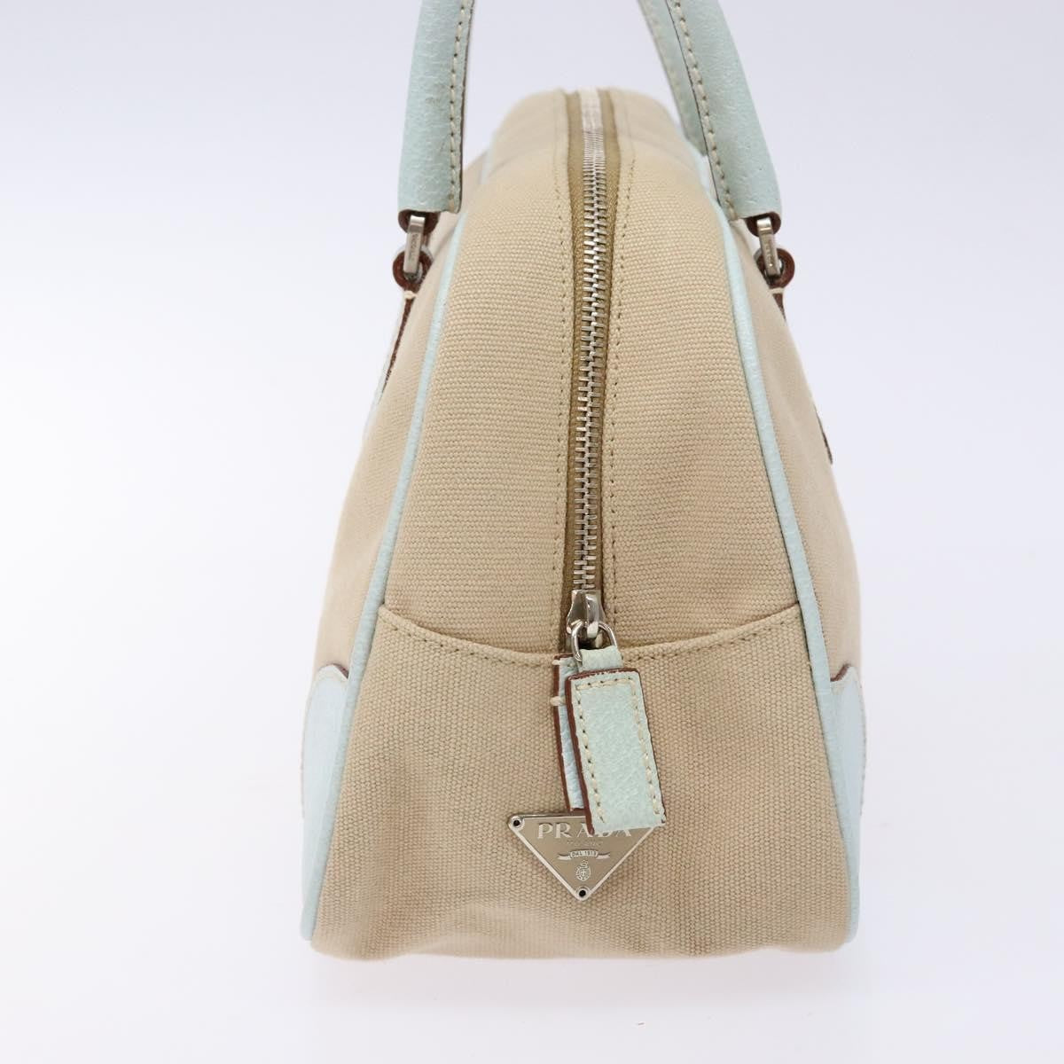 Prada Bauletto Bag Canvas With Leather Beige Canvas Bag (Authentic  )
