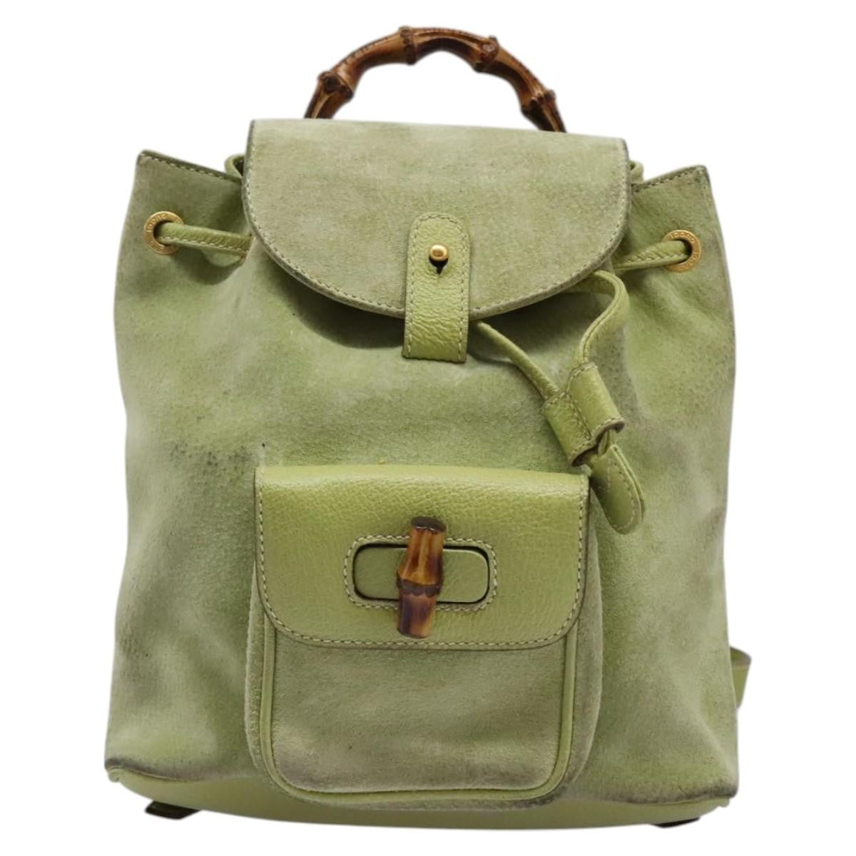 Gucci Gucci Bamboo Backpack Daim Green Suede Backpack Bag (Authentic  )