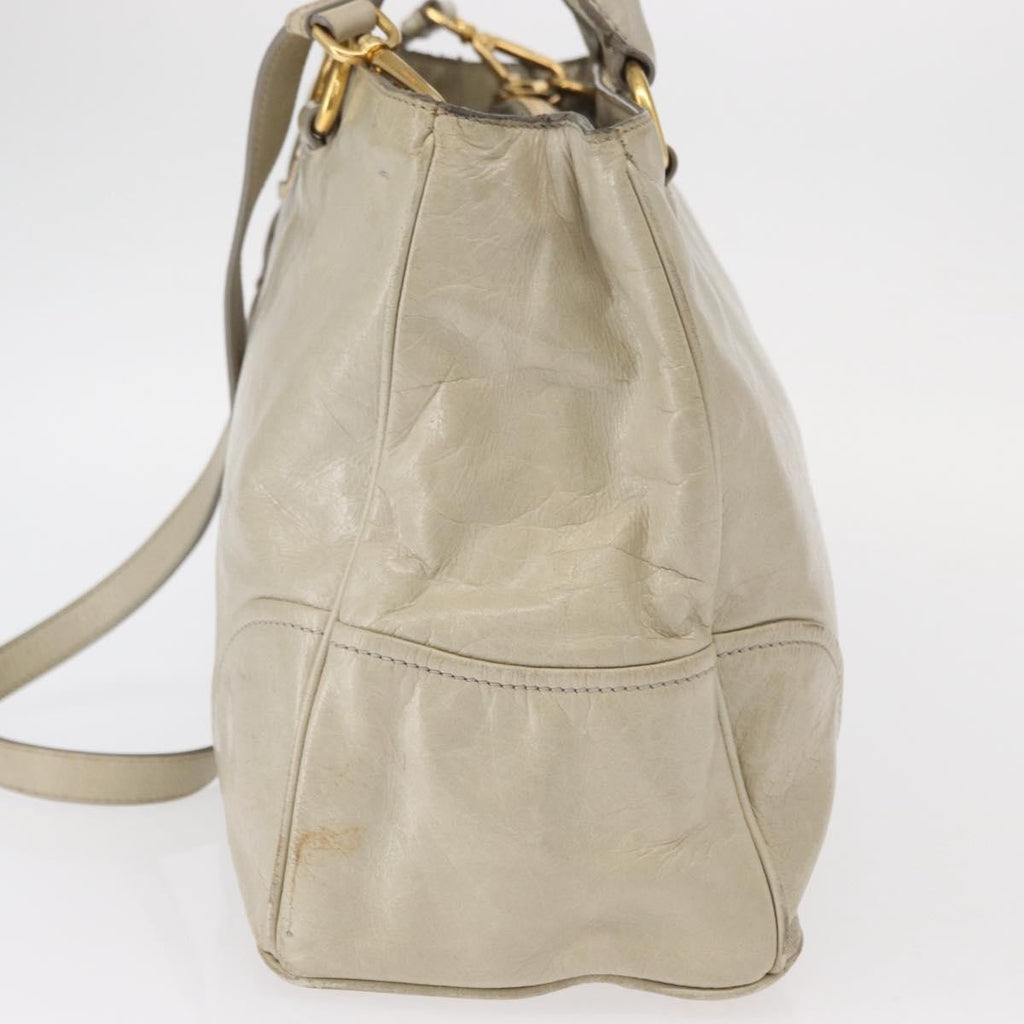 Prada Tote Vitello Daino Vitello Daino Beige Leather Handbag (Authentic  )