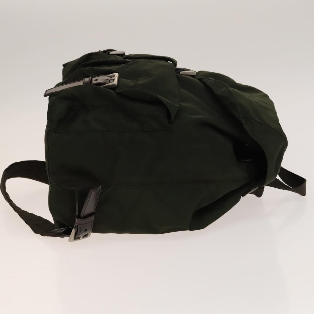 Prada Vela Double Front Pocket Backpack Tessuto With Saffiano Leather Khaki Nylon Backpack Bag (Authentic  )
