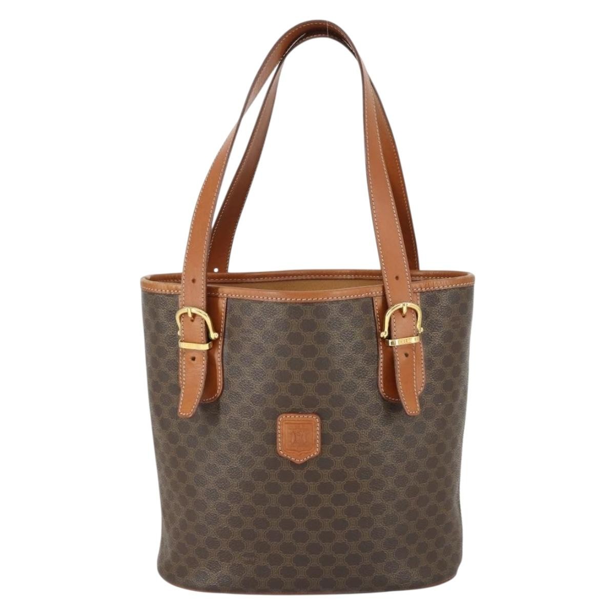 Celine Vintage Macadam Tote Bag Canvas And Leather Brown Canvas Handbag (Authentic  )