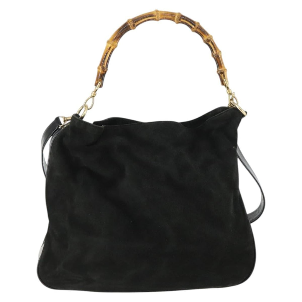 Gucci Vintage Bamboo Hobo Suede Black Suede Handbag (Authentic  )