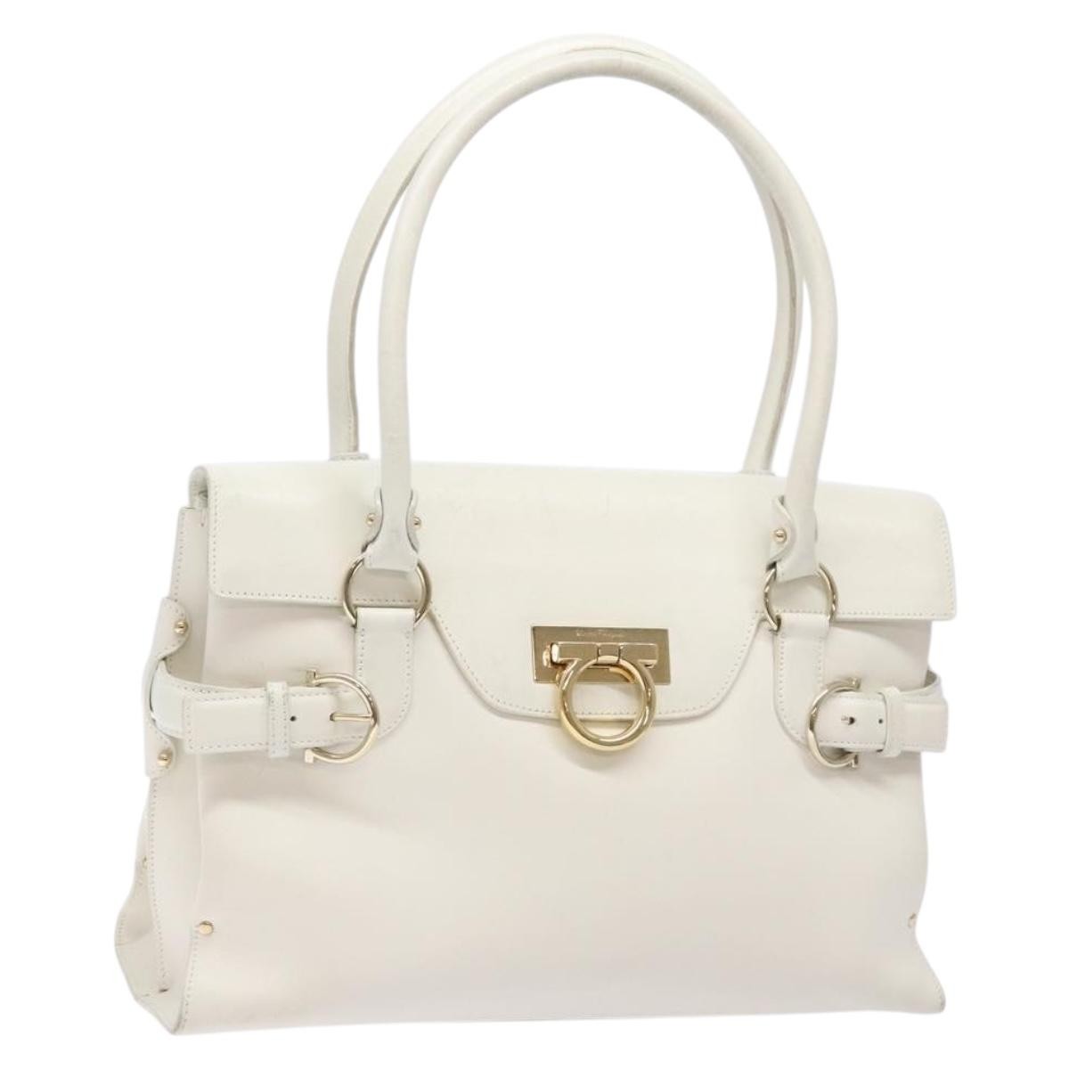 Salvatore Ferragamo Virna Satchel Leather White Leather Handbag (Authentic  )