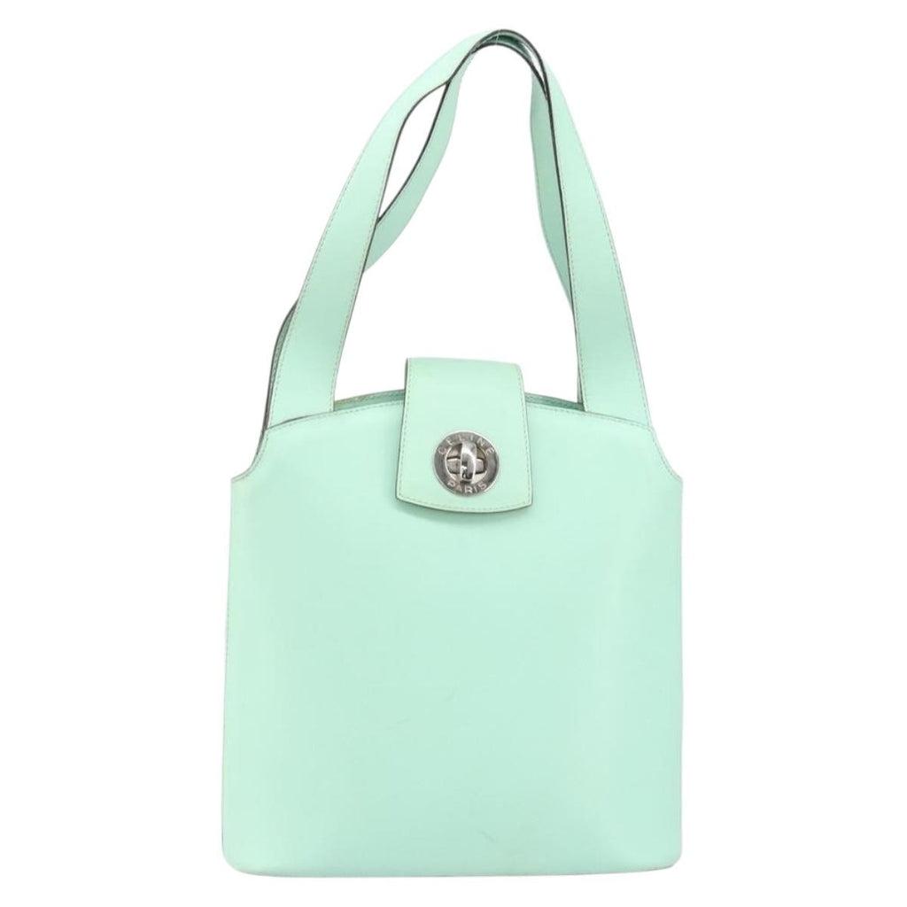 Celine Circle Logo Handbag Leather Green Leather Handbag (Authentic  )