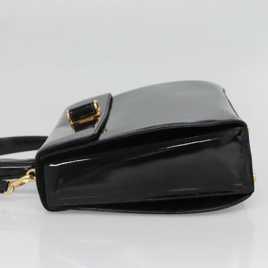 Salvatore Ferragamo Gancini Handbag Patent Leather Black Patent_Leather Handbag (Authentic  )