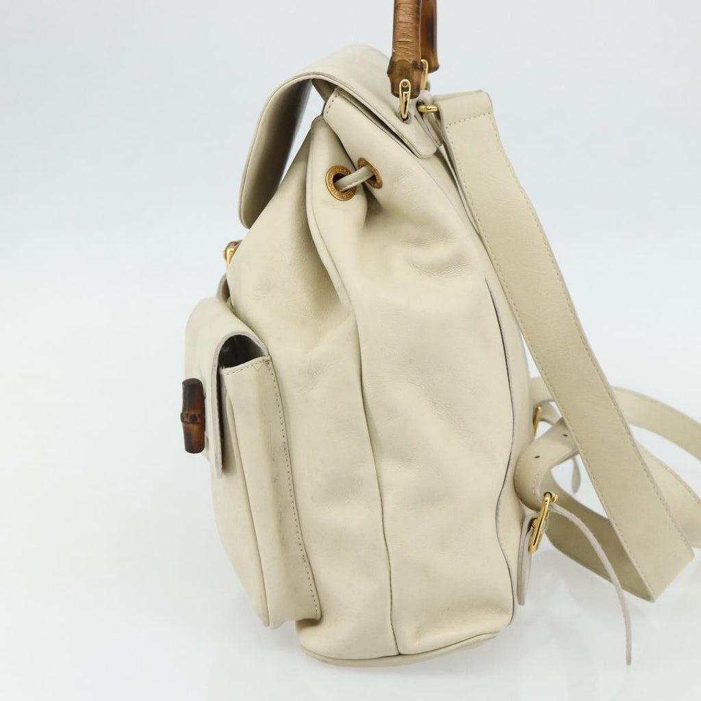 Gucci Vintage Bamboo Backpack Leather White Leather Backpack Bag (Authentic  )
