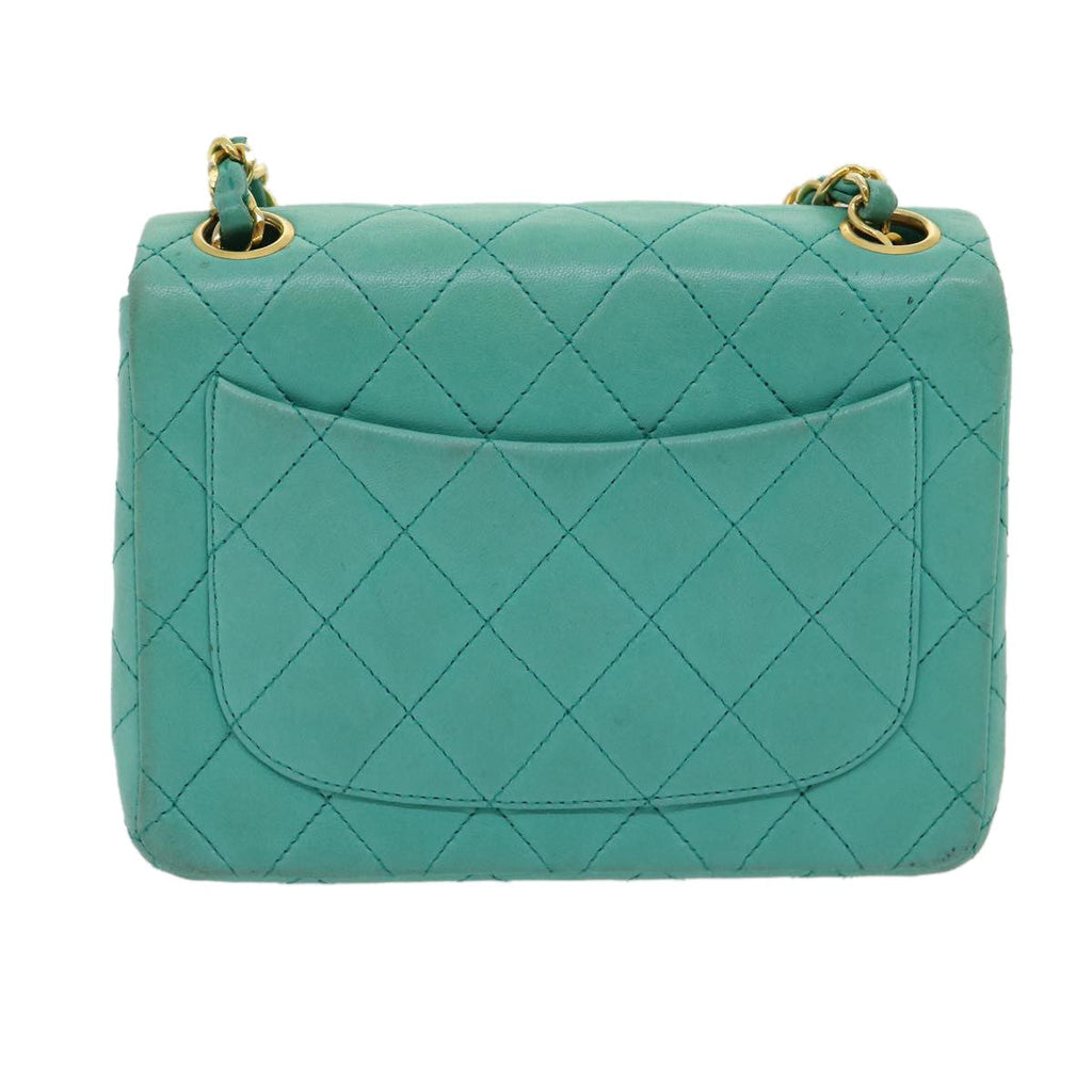 Chanel Square Classic Single Flap Bag Quilted Lambskin Blue Leather Handbag (Authentic  )