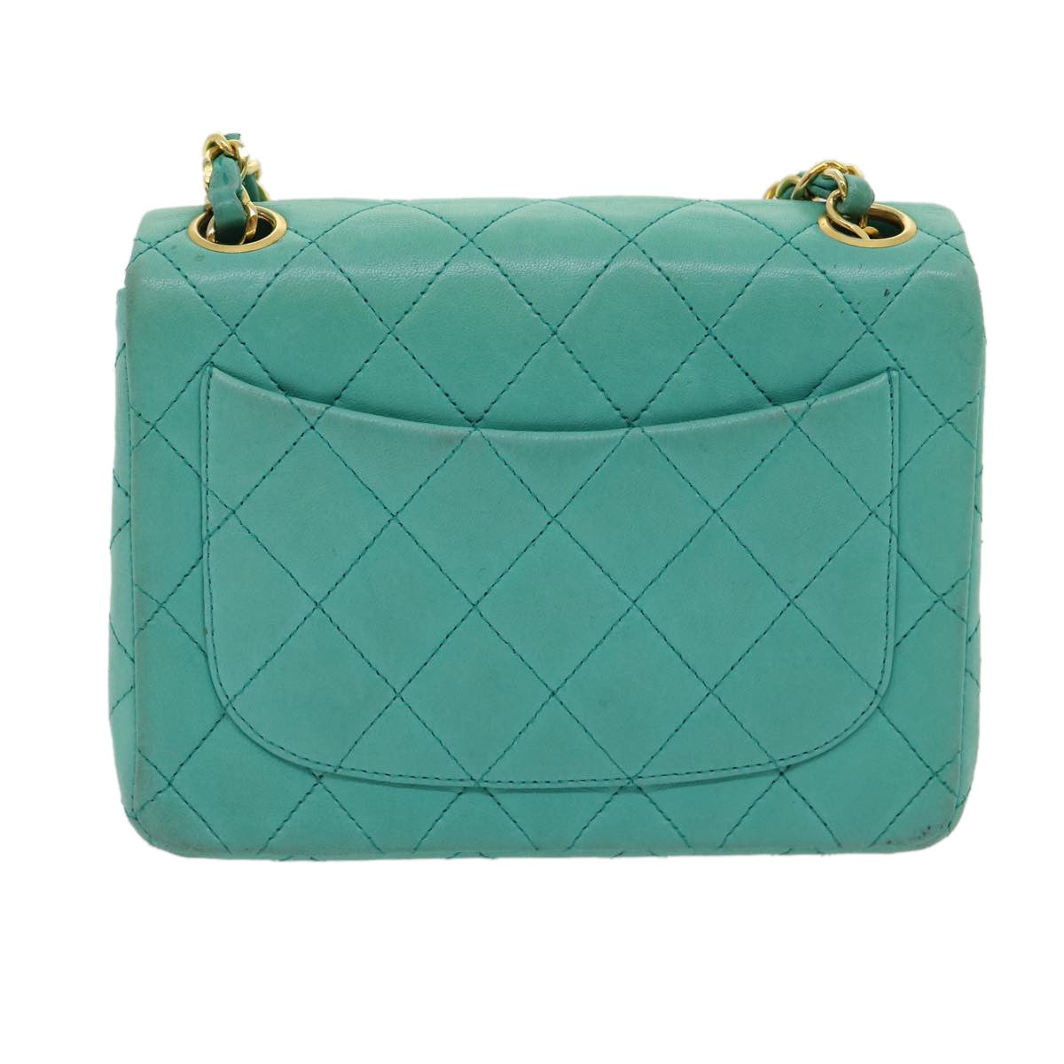 Chanel Square Classic Single Flap Bag Quilted Lambskin Blue Leather Handbag (Authentic  )