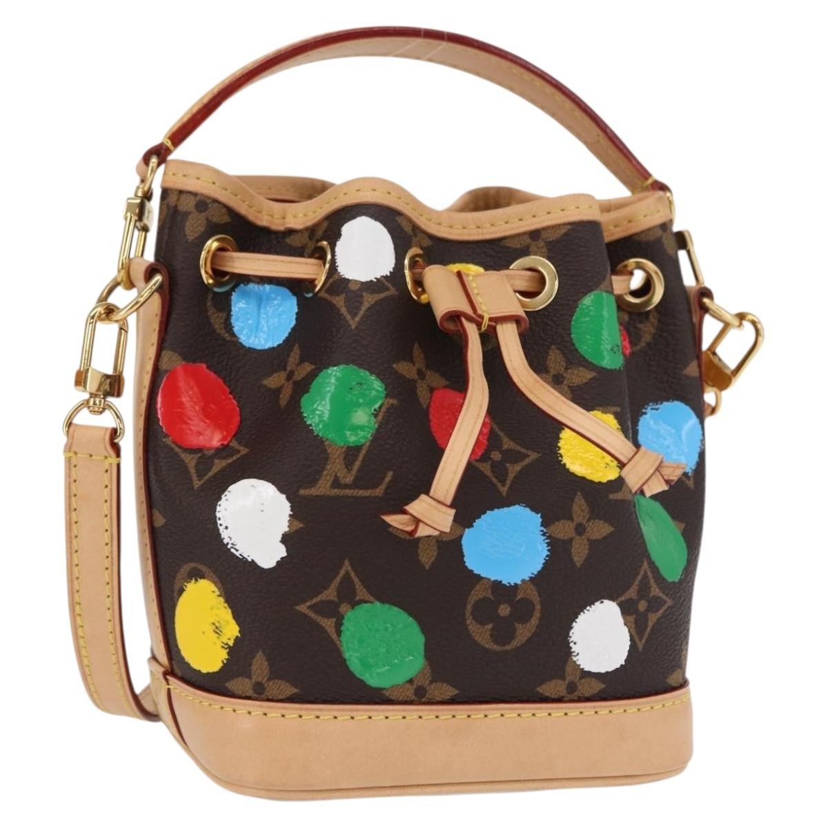 Louis Vuitton Noe Handbag Yayoi Kusama Painted Dots Monogram Canvas Brown Canvas Handbag (Authentic  )