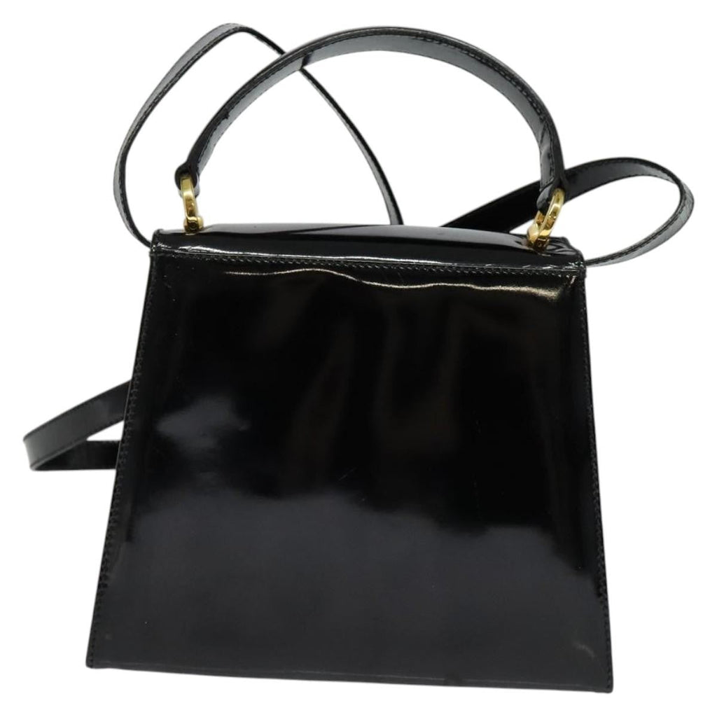 Salvatore Ferragamo Vintage Vara Bow Top Handle Bag Patent Leather Black Patent_Leather Handbag (Authentic  )