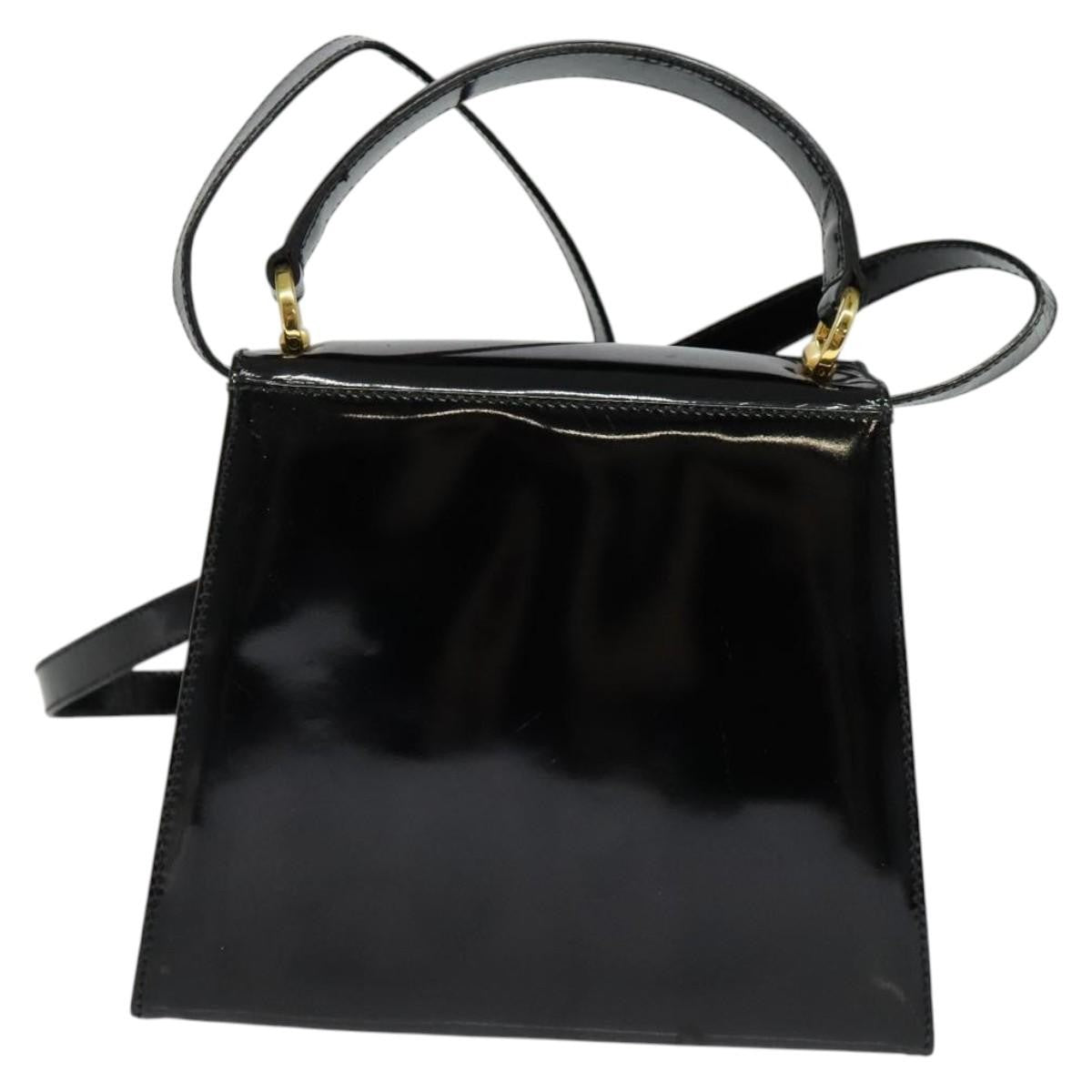 Salvatore Ferragamo Vintage Vara Bow Top Handle Bag Patent Leather Black Patent_Leather Handbag (Authentic  )