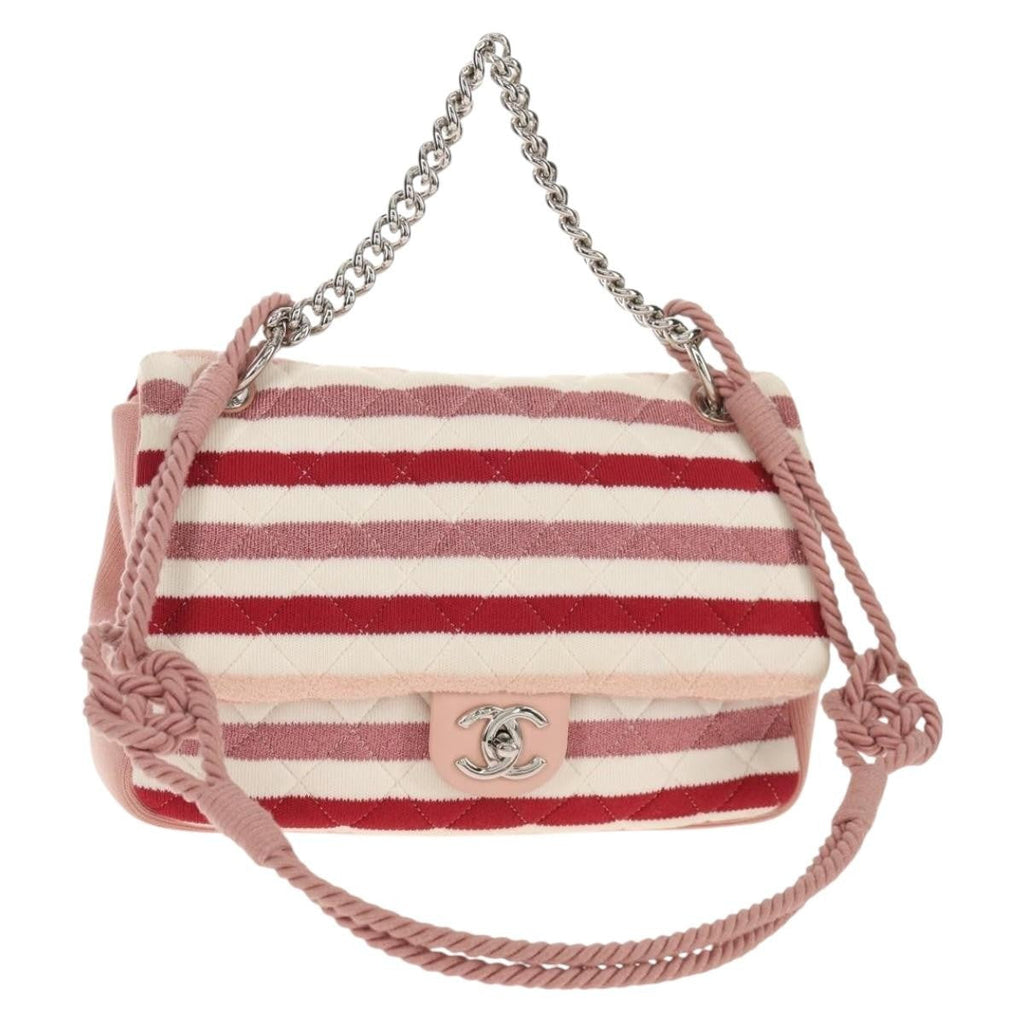 Chanel Vintage Flap Shoulder Bag Canvas Pink Leather Handbag ( )