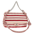 Chanel Vintage Flap Shoulder Bag Canvas Pink Leather Handbag ( )