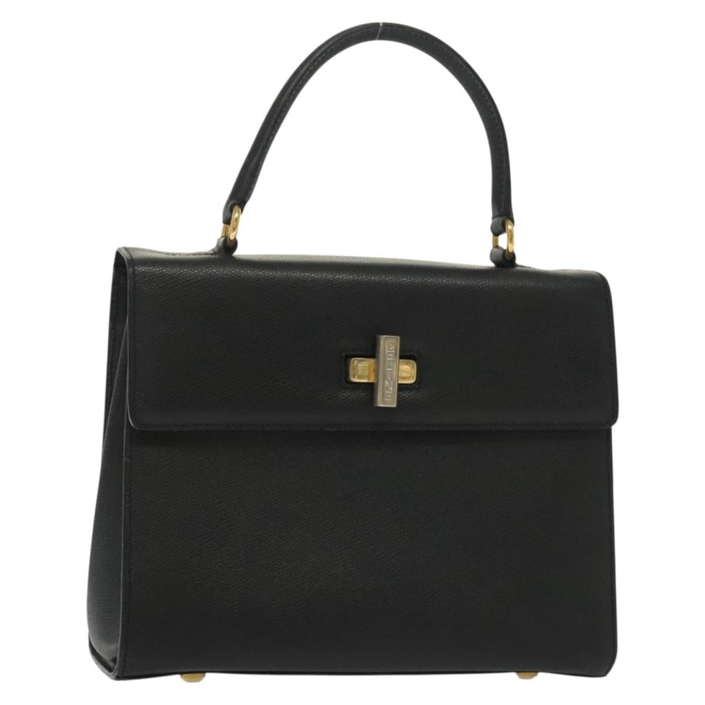Celine Vintage Convertible Turnlock Top Handle Bag Leather Black Leather Bag (Authentic  )