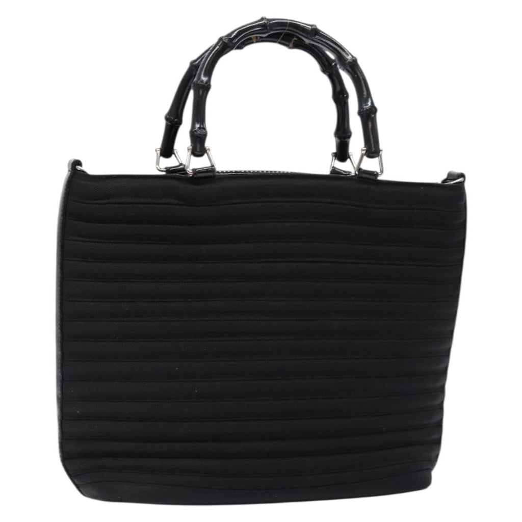 Gucci Vintage Bamboo Handle Bag Nylon Black Nylon Handbag (Authentic  )