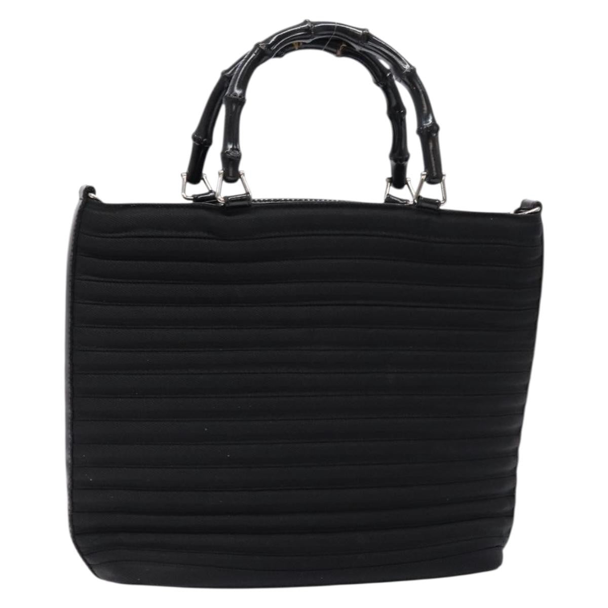 Gucci Vintage Bamboo Handle Bag Nylon Black Nylon Handbag (Authentic  )