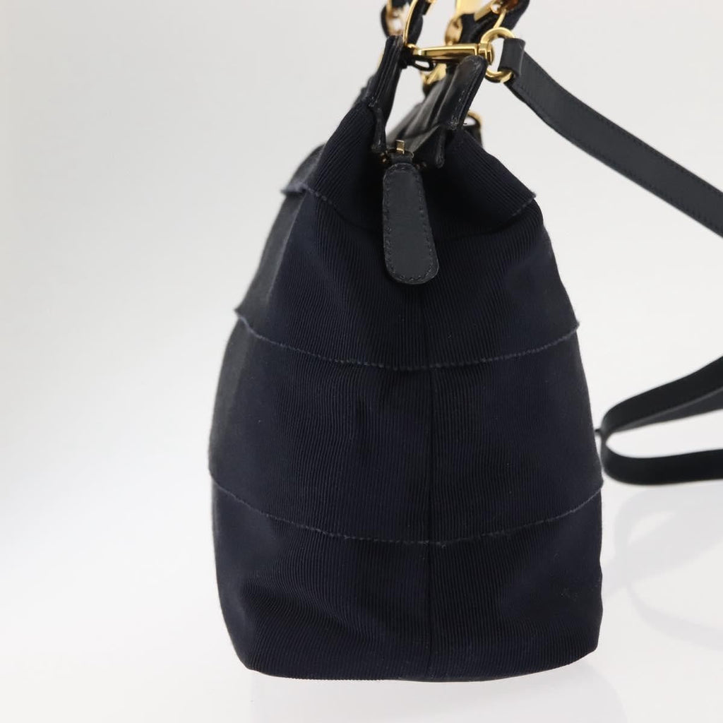 Salvatore Ferragamo Vala Handbag Canvas Navy Canvas Handbag (Authentic  )