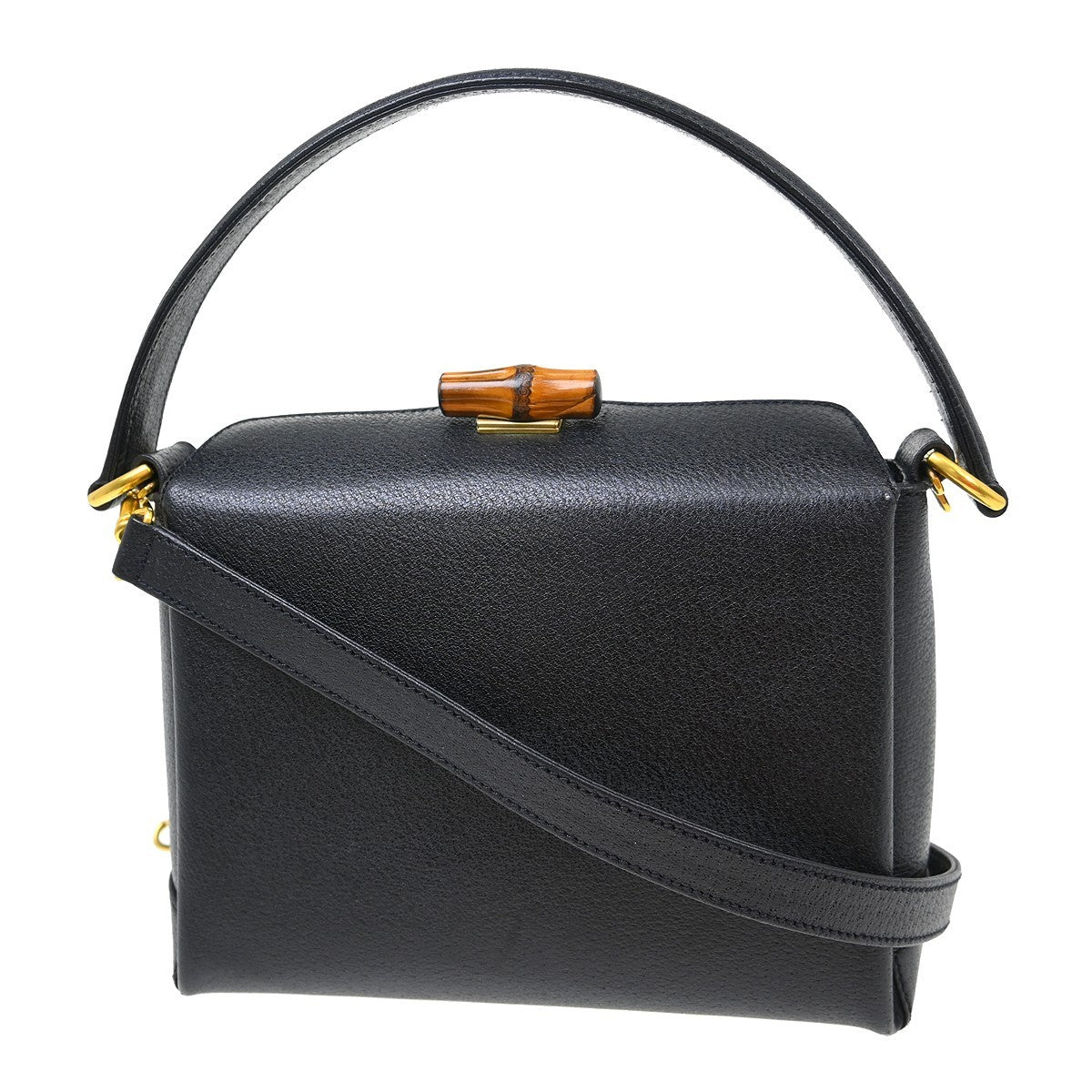 Gucci Vintage Convertible Bamboo Box Crossbody Bag Leather Black Leather Handbag ( )