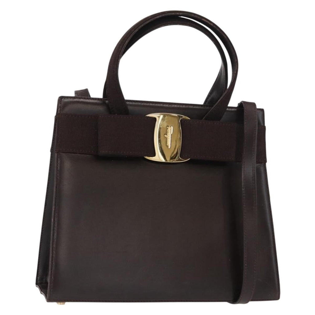 Salvatore Ferragamo Convertible Vara Bow Tote Leather Brown Leather Handbag (Authentic  )