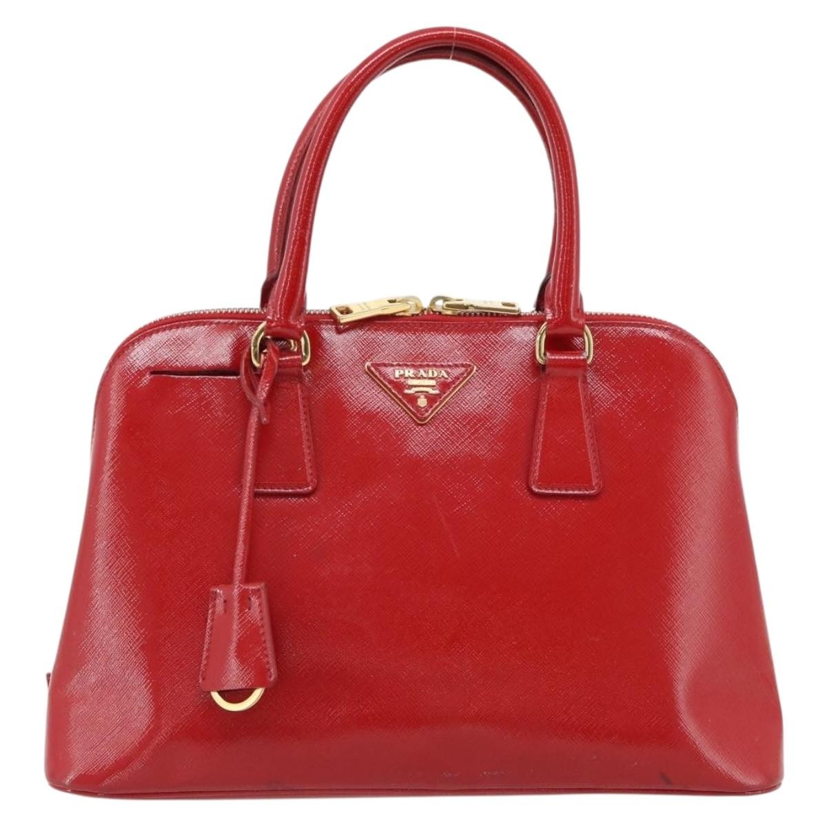 Prada Promenade Bag Vernice Saffiano Leather Red Leather Handbag ( )