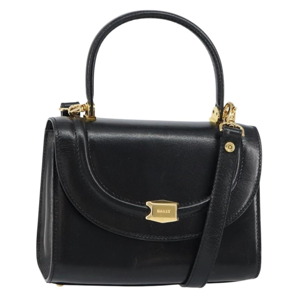 Bally Vintage Handbag Leather Black Leather Handbag (Authentic  )