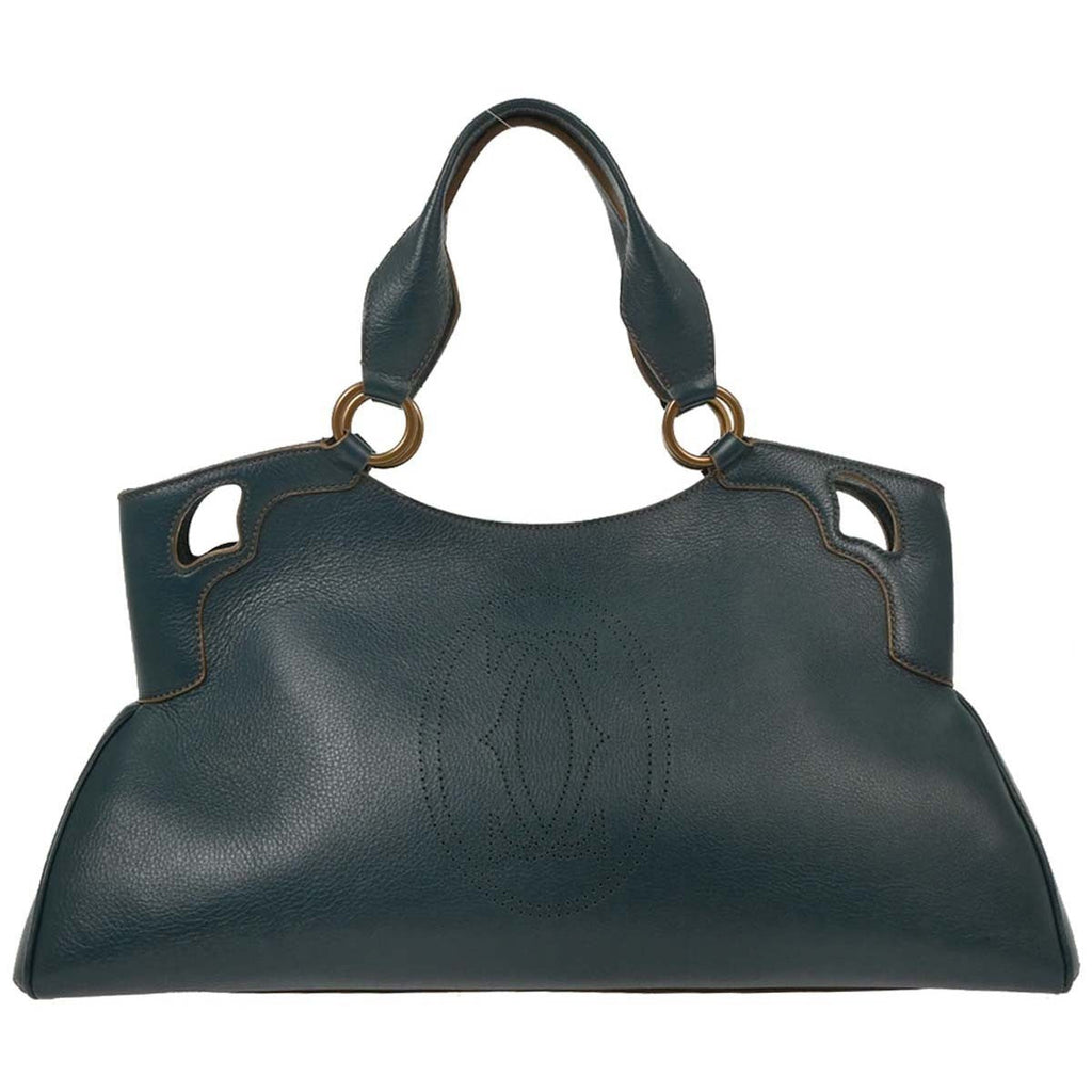 Cartier Marcello Handbag Leather Green Leather Handbag (Authentic  )
