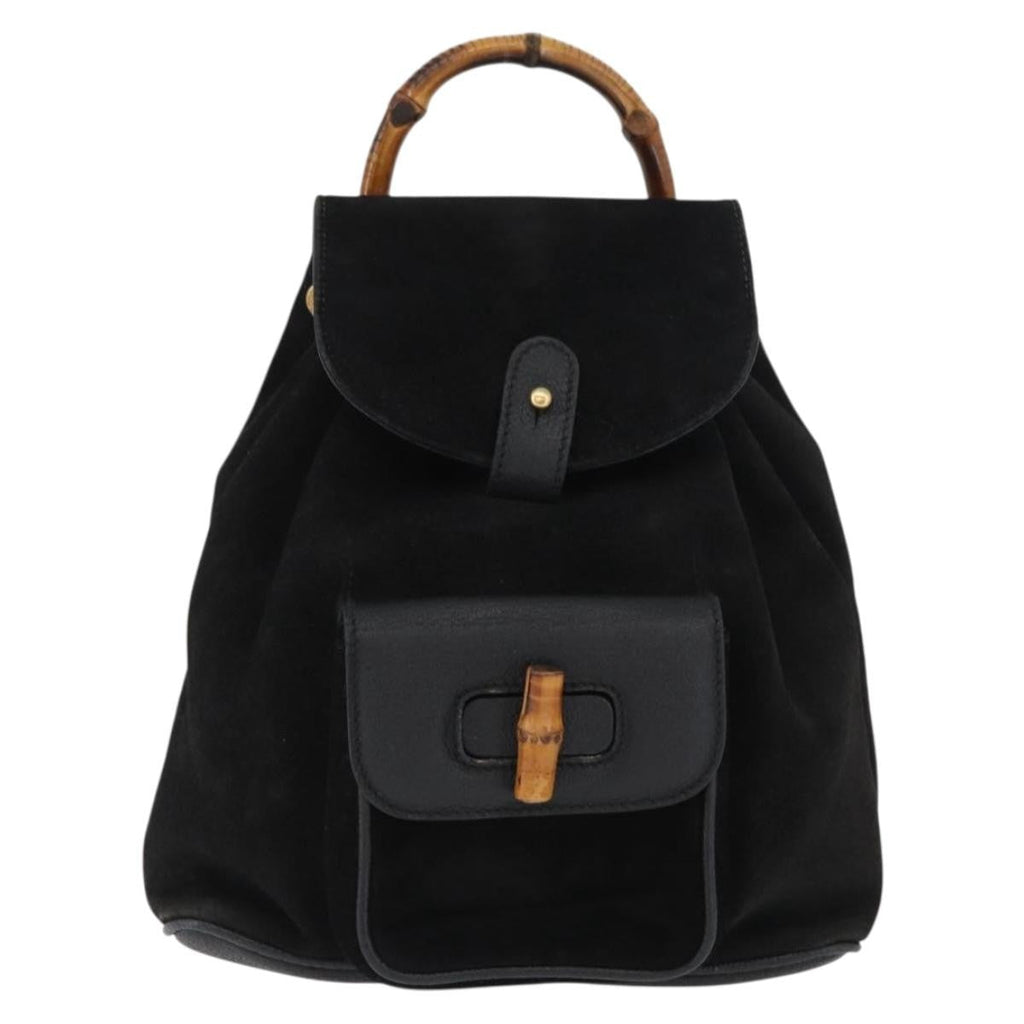 Gucci Gucci Bamboo Backpack Daim Black Suede Backpack Bag (Authentic  )